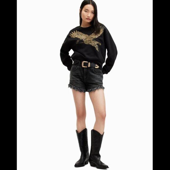 AllSaints NWT  "Flite Separo" Gold Embroidered Crewneck  Sweatshirt - Picture 4 of 5